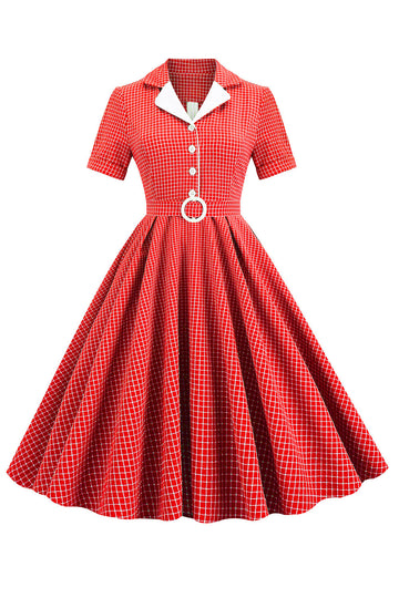 Retro stil Rød Plaid 1950'erne Kjole